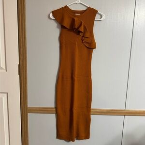 Nine West One Shoulder Bodycon Dress Size Medium Mustard Yellow